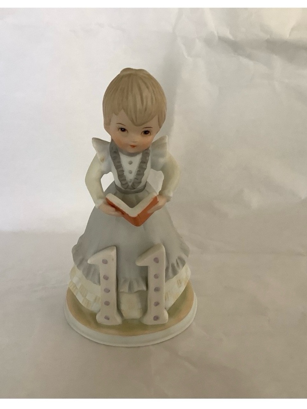 Lefton Girl Figurine in Gray, Cream and Orange